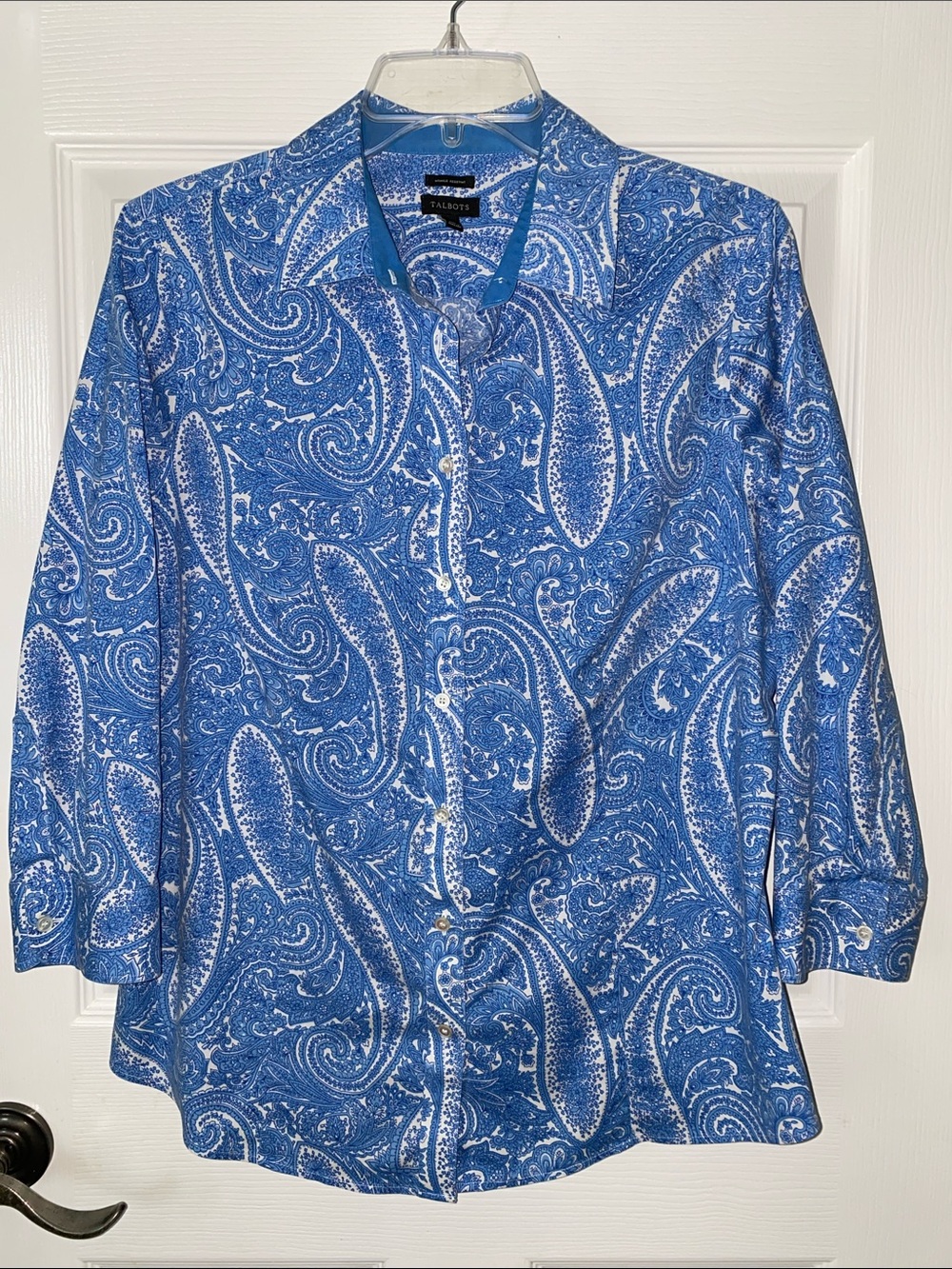 Talbots Blue and White Paisley Button-Up Blouse